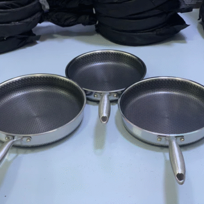 Honeycomb Laser Coated Non Sticky Stainless Steel Frypan with Single Smooth Handle