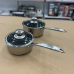 Honeycomb Laser Coated Stainless Steel Saucepan with Glass Lid (Single Smooth Handle)